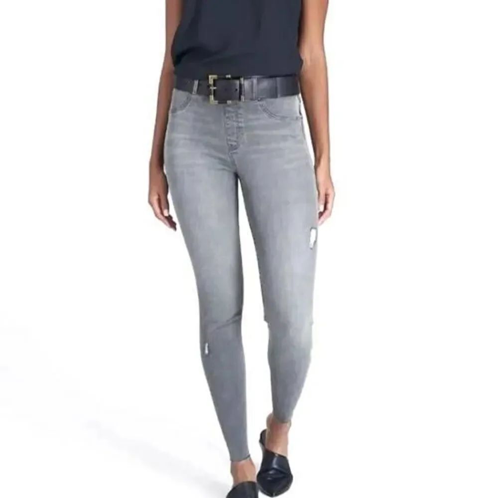 Spanx grey distressed skinny jeans sz S